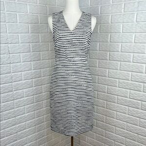 J.CREW SUITING BLACK WHITE STRIPE TWEED DRESS V NECK SLEEVELESS FITTED SZ 2